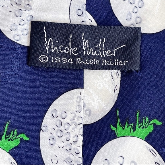 Nicole Miller Blue Golf Ball Silk Men’s Tie Vtg - Picture 8 of 9